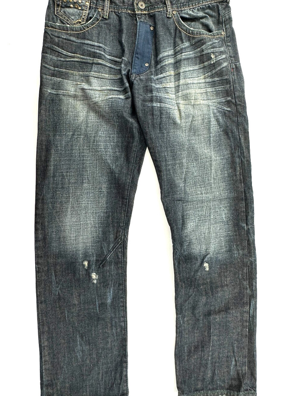 AKOO Men's Denim Jeans Dark Wash Straight Fit Embroidered Pocket Size 36x34